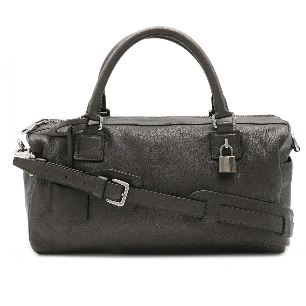 Loewe Ame Handbag Boston Shoulder Bag Hobo Metallic Leather Dark Gray